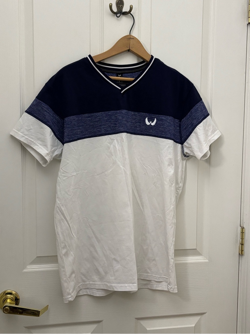 Nick Danger Men’s Large Navy White Colorblock V-Neck Athletic T-Shirt